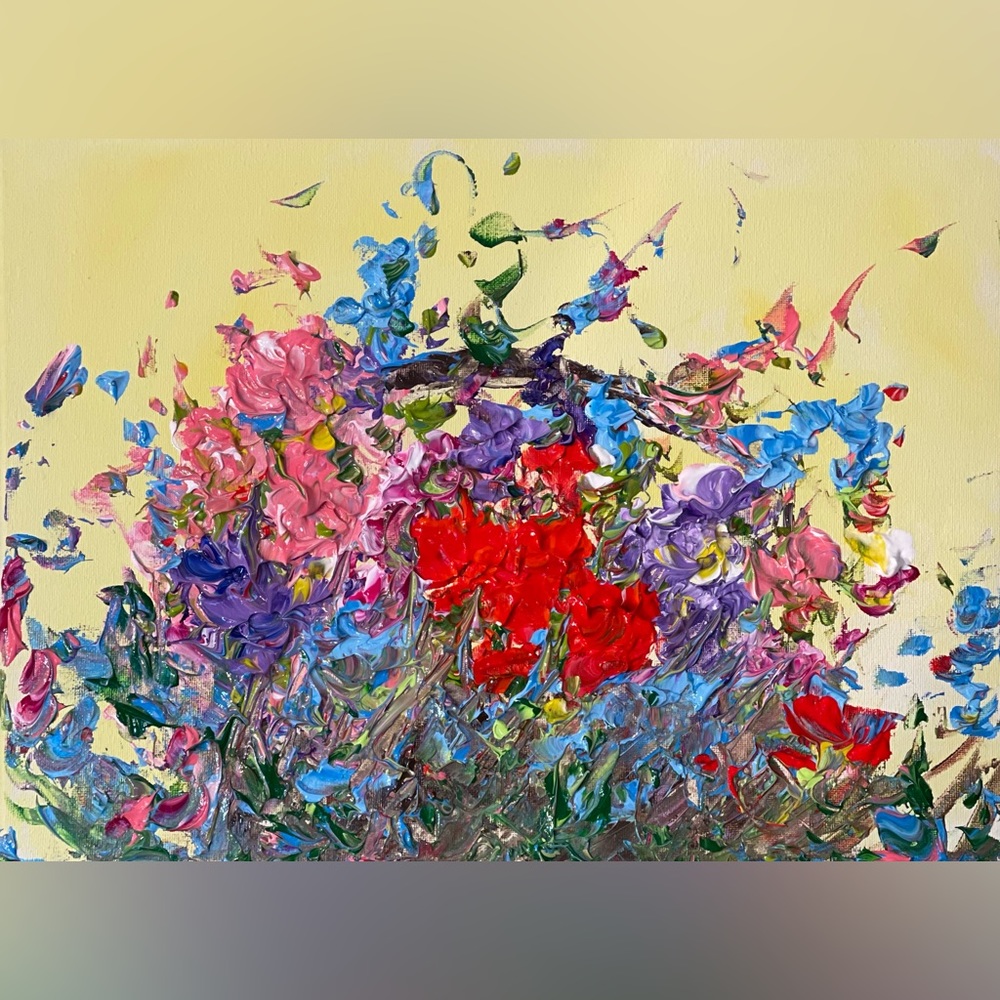 SALE ORIGINAL ACRYLIC BRIGHT FLORAL PAINTING